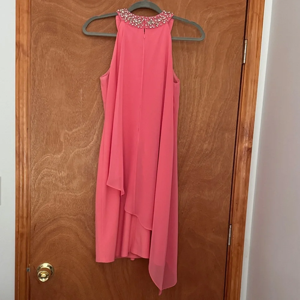 Vince Camuto Pink Asymmetrical Dress with Embellished Neckline - Picture 2 of 8